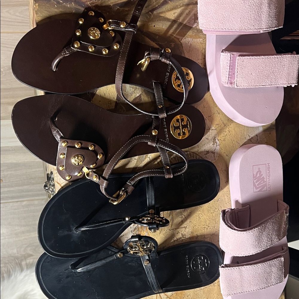 SOLD Tory Burch 2 and Vans 1 l Sandals with Gold Accents $50 for the 3 pairs